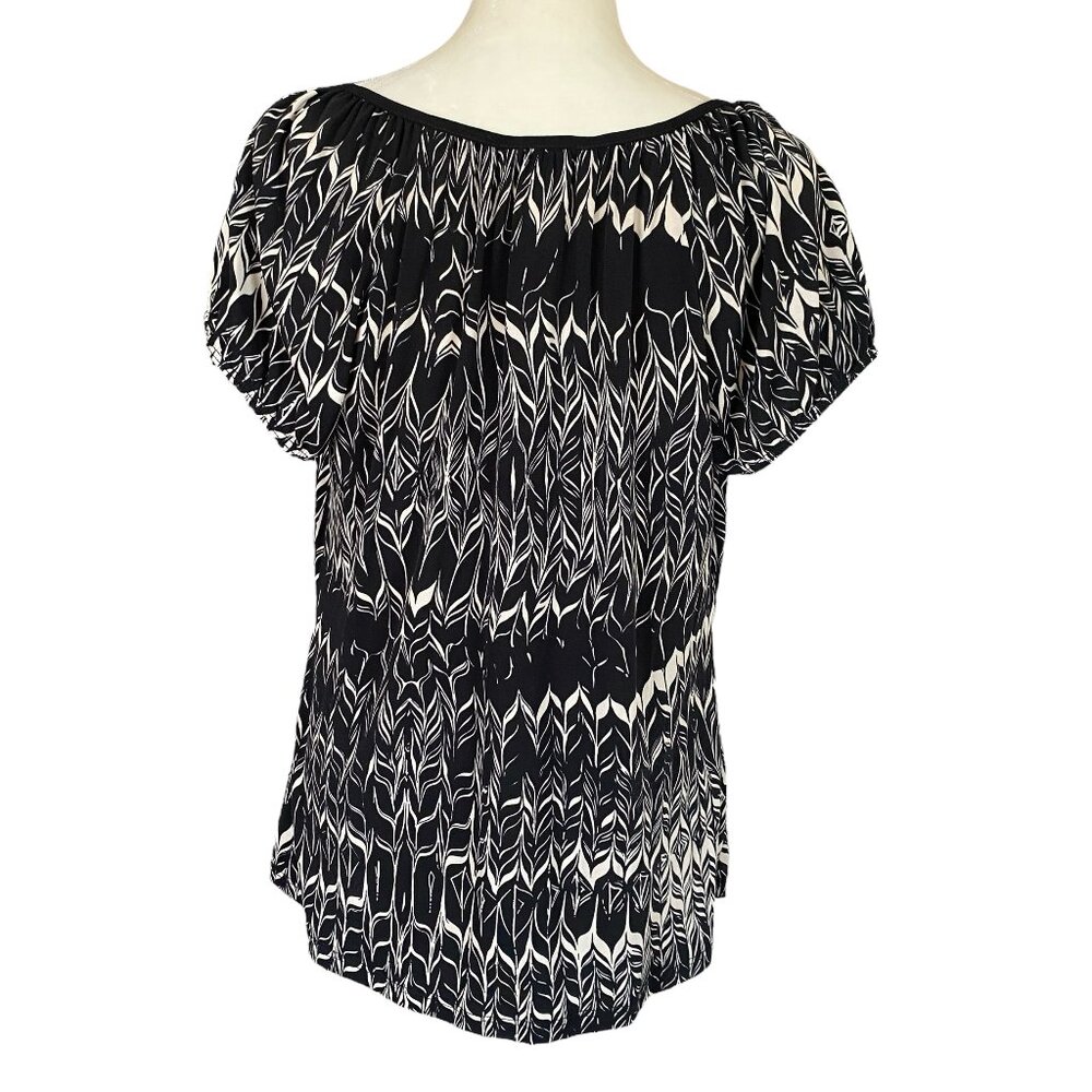 Perseption women's size petite large short sleeve black and cream patterned top - Picture 4 of 11